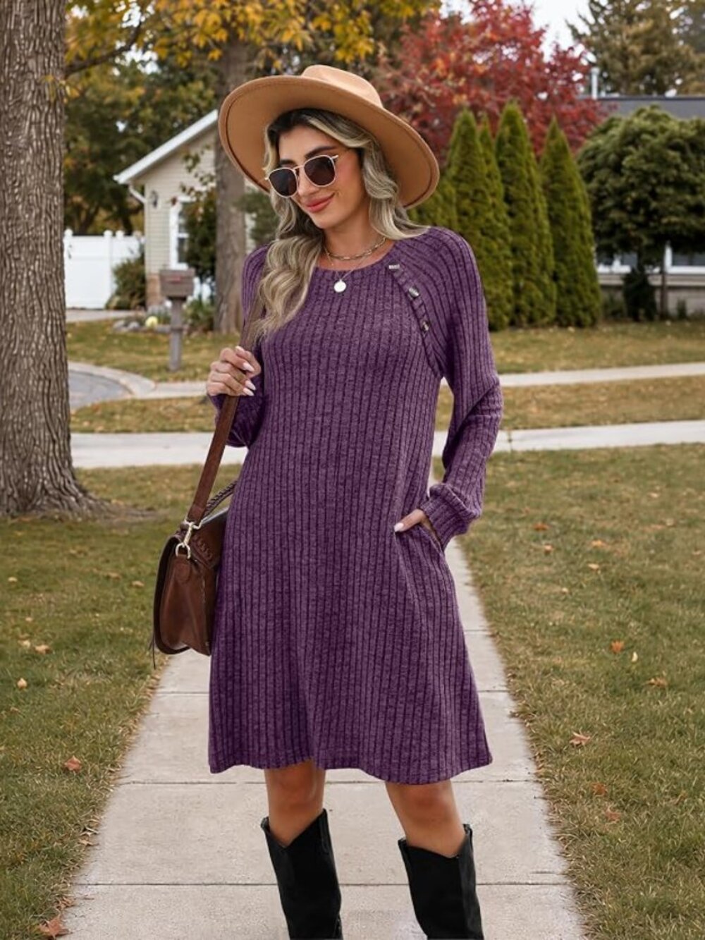 NWT Knit Long sleeve Purple Tunic Dress